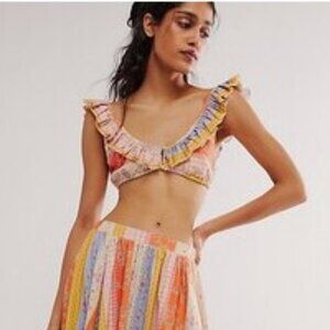 Free People As It Was Ruffle Crop Top Oaks Multi L New